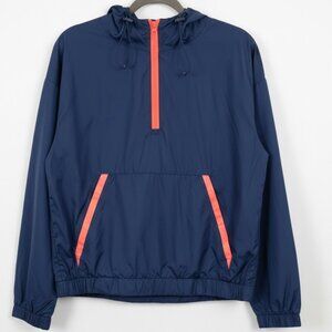 Forever 21 Navy Blue & Neon Coral Anorak with Quarter-Zip Windbreaker- Size M